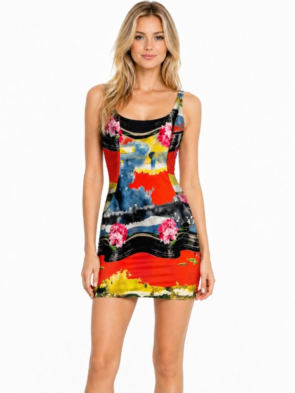 Milly Multicolor Neoprene Mesh Side Panel Sleeveless Dress